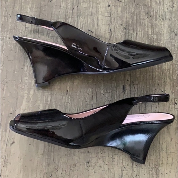 TALBOTS Black Patent Leather Slingback Wedges - Picture 4 of 15